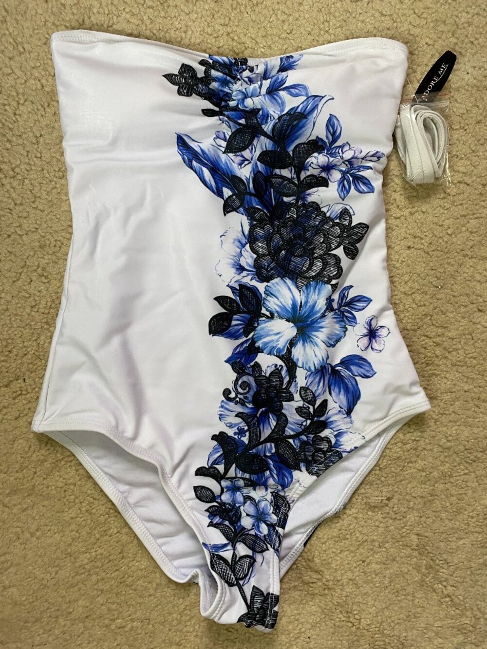 AdoreMe Floral Strapless One-Piece Swim Suit, XSmall